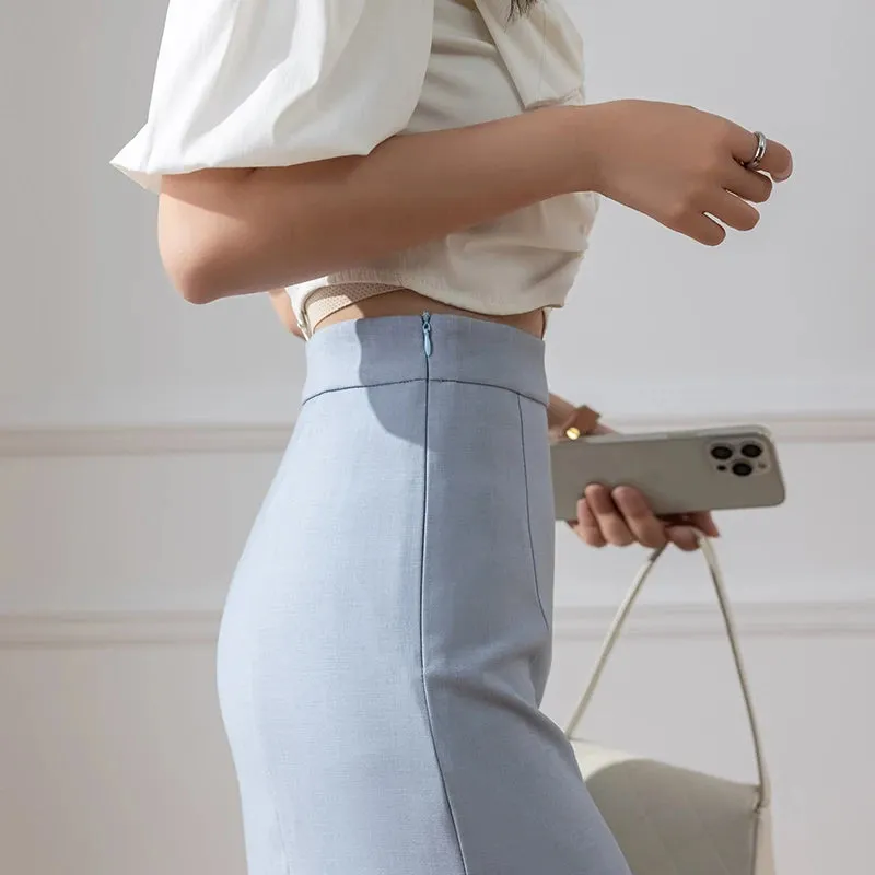 LVSANW Elegant Fashion Office Work Trumpet Skirt For Woman Korean Style Casual Slim Mid-Long Mermaid Skirt Female