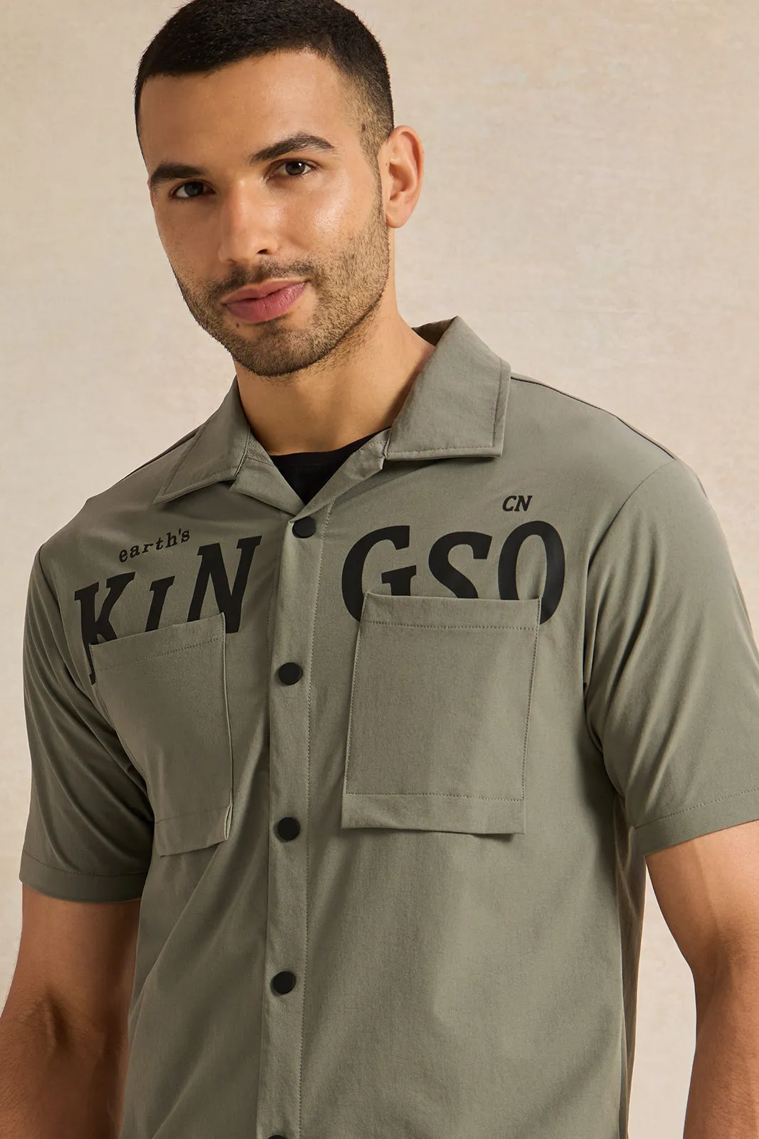Men Green Printed Casual Shirt