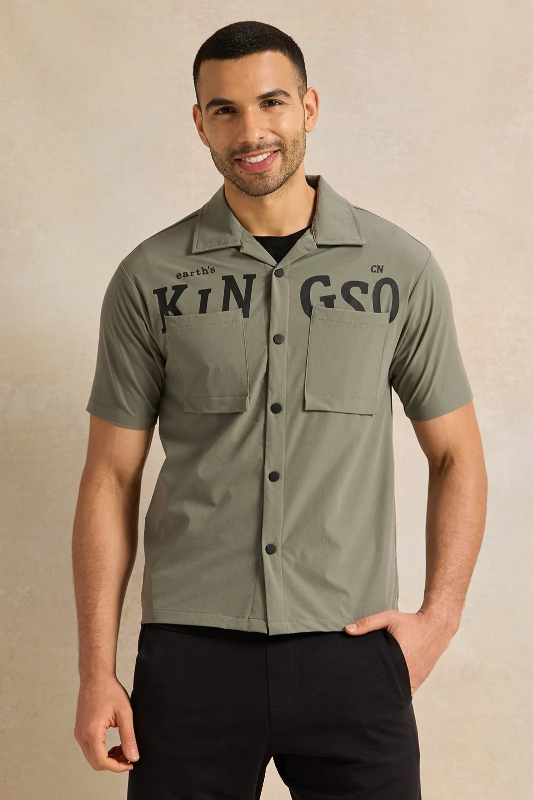 Men Green Printed Casual Shirt