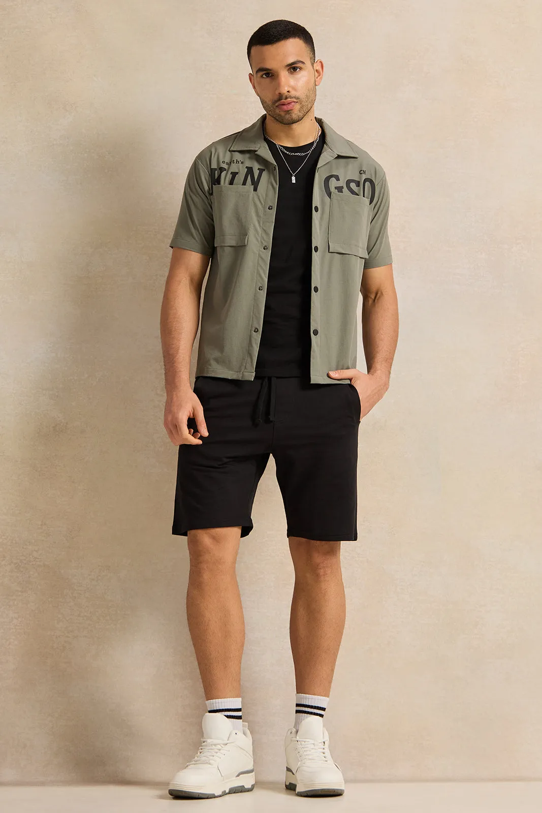 Men Green Printed Casual Shirt