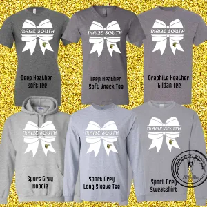MSHS Cheer- Maize South White Bow with Mav Grey Gear
