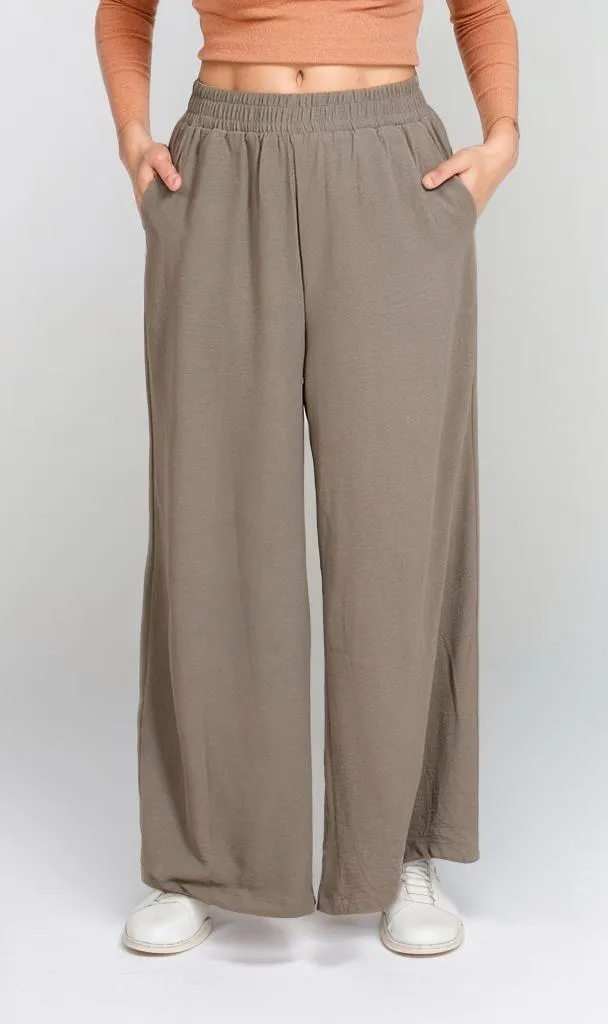 O204325-O204325 - Wide-Leg Relaxed Pants - Taupe