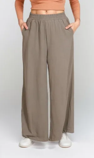 O204325-O204325 - Wide-Leg Relaxed Pants - Taupe