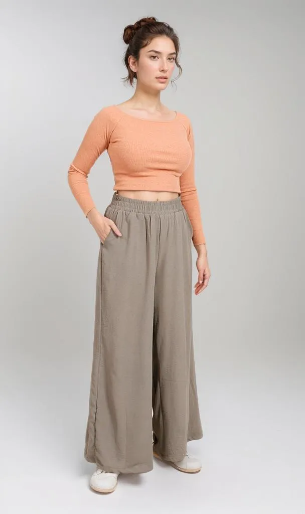 O204325-O204325 - Wide-Leg Relaxed Pants - Taupe