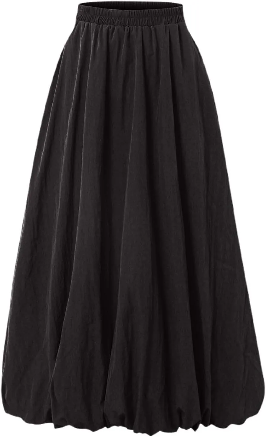 Pompon Bouffant Skirts for WomenBohemian Style Midi Skirt with Stretch A Line Trendy Summer Loose Skirts