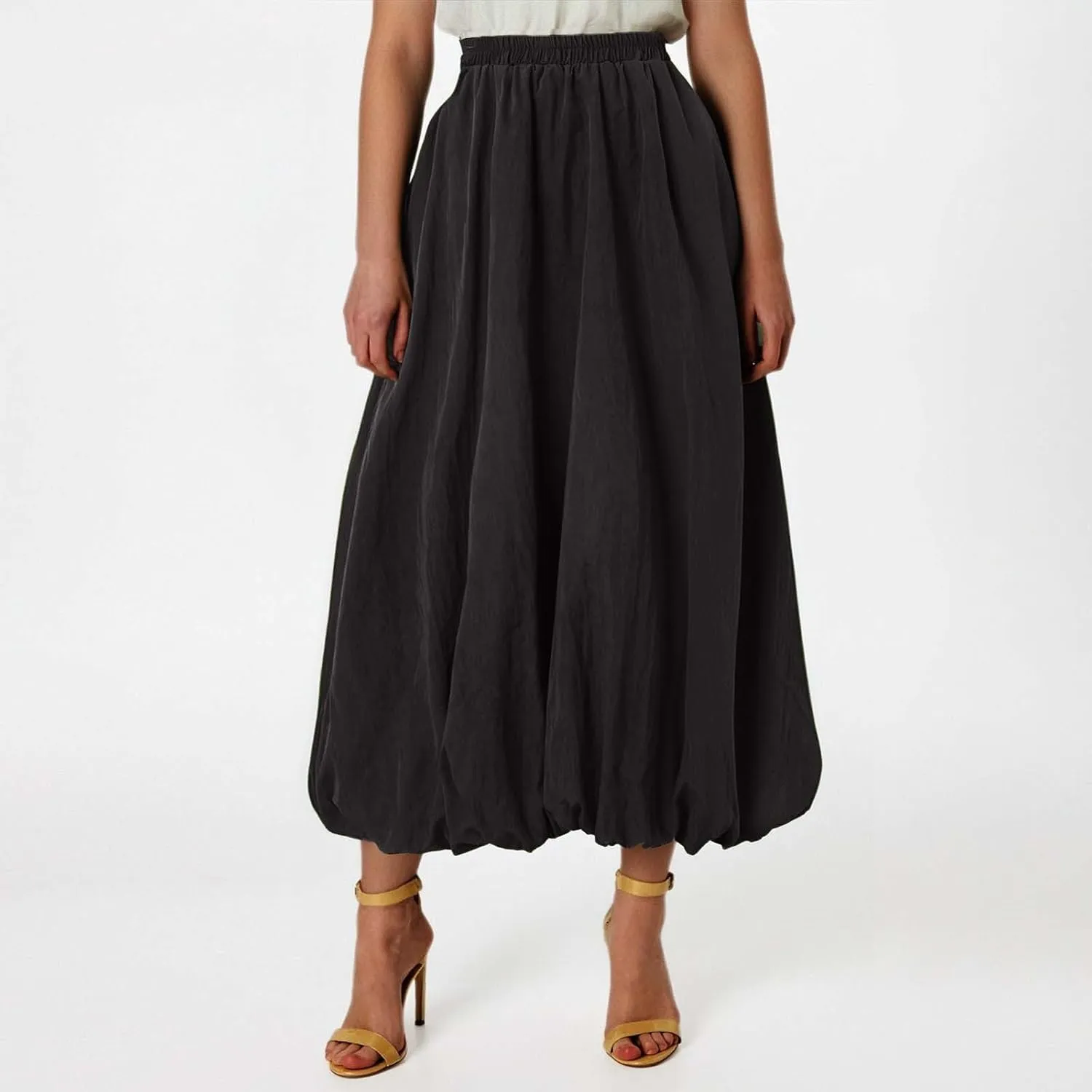 Pompon Bouffant Skirts for WomenBohemian Style Midi Skirt with Stretch A Line Trendy Summer Loose Skirts