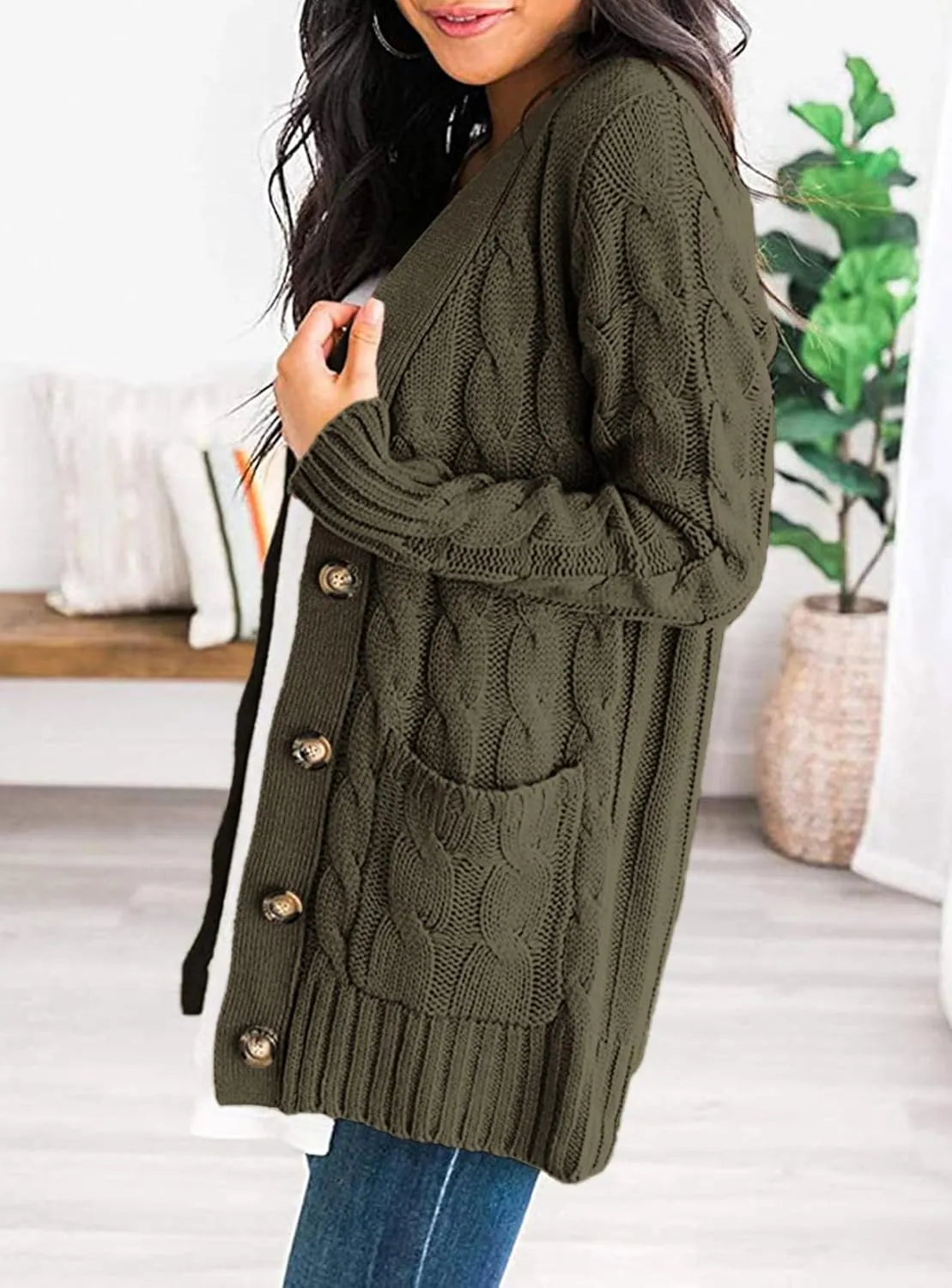 PRETTYGARDEN Women's Open Front Cardigan Sweaters Fall Fashion Button Down Cable Knit Chunky Winter Outerwear Coats