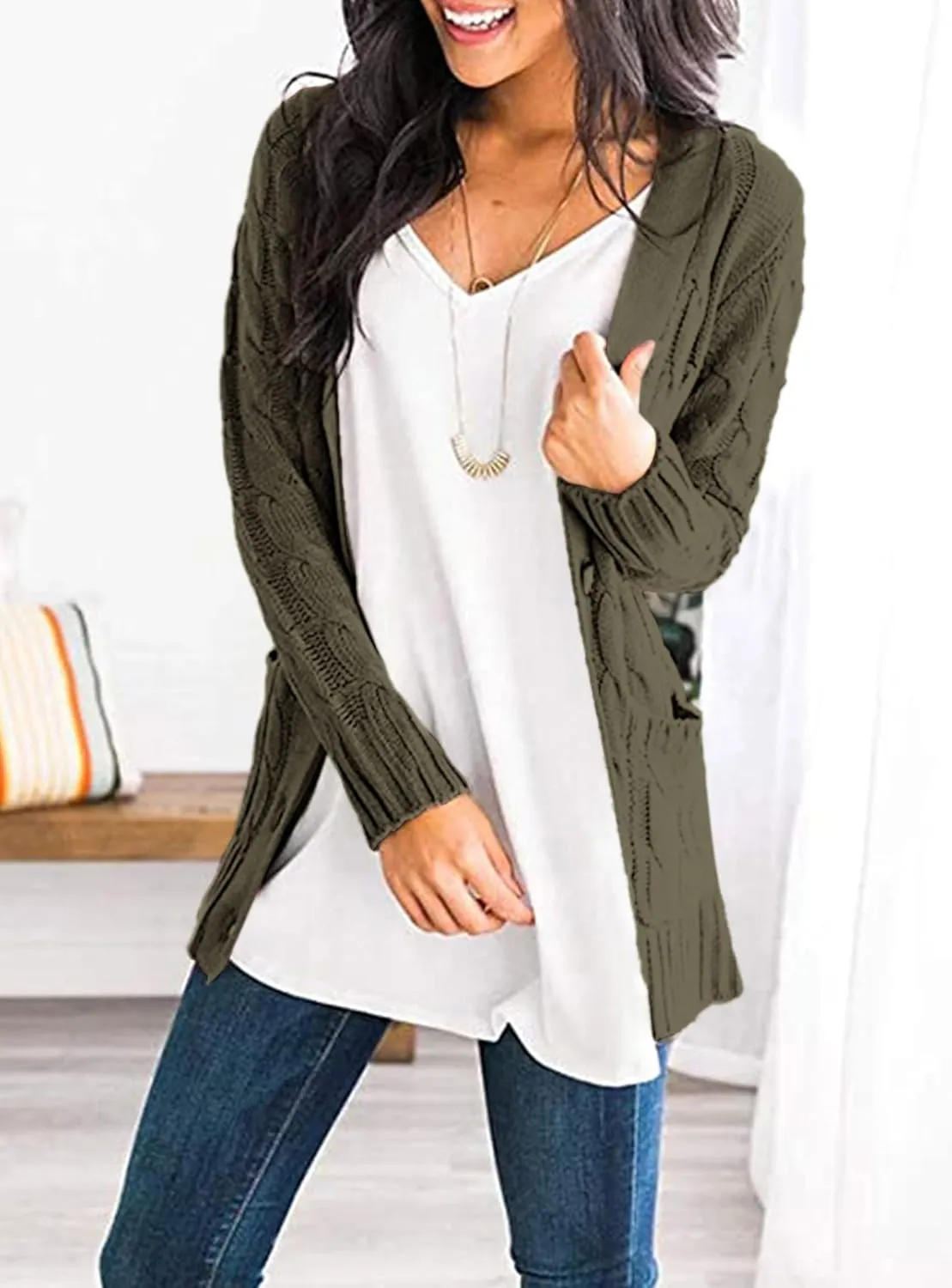 PRETTYGARDEN Women's Open Front Cardigan Sweaters Fall Fashion Button Down Cable Knit Chunky Winter Outerwear Coats