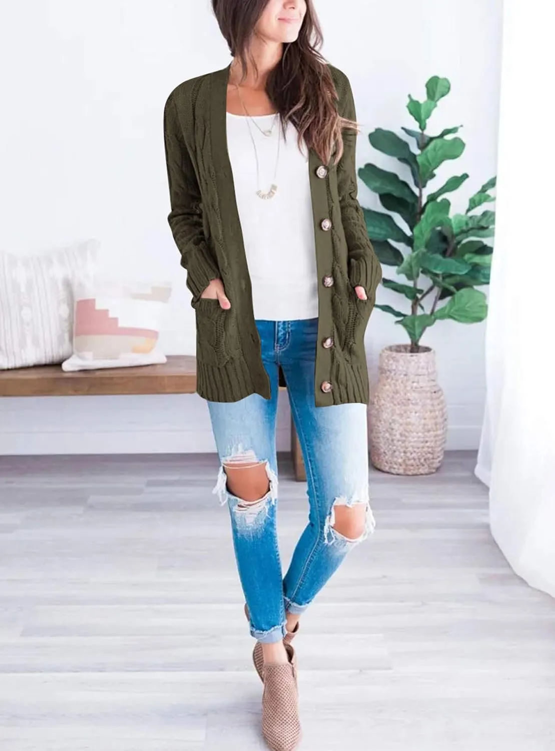 PRETTYGARDEN Women's Open Front Cardigan Sweaters Fall Fashion Button Down Cable Knit Chunky Winter Outerwear Coats