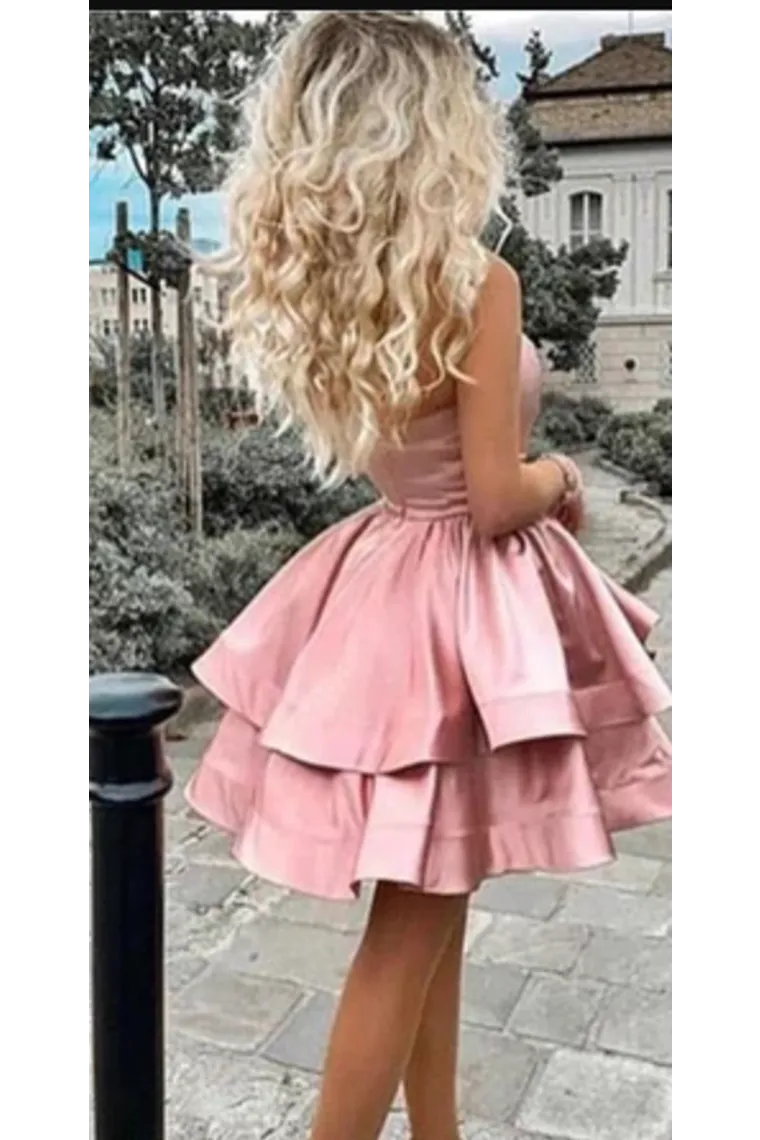 Princess A Line One Shoulder Pink Short Homecoming Dresses