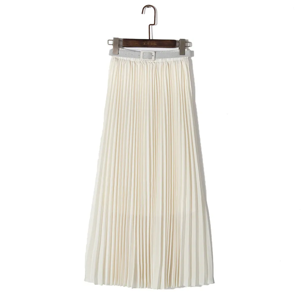 Pure Color Chiffon Pleated Big Long Skirt