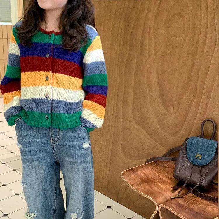 Rainbow Striped Knitted Cardigan