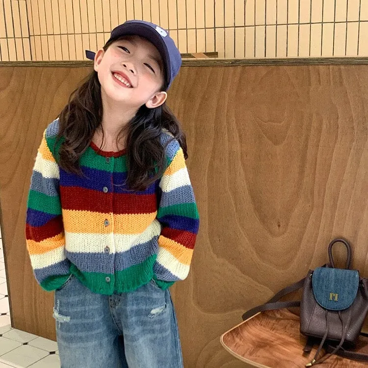 Rainbow Striped Knitted Cardigan
