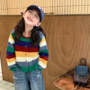 Rainbow Striped Knitted Cardigan