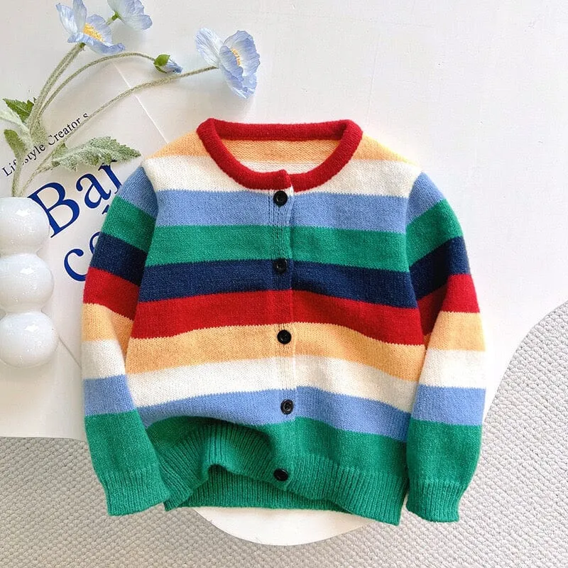 Rainbow Striped Knitted Cardigan