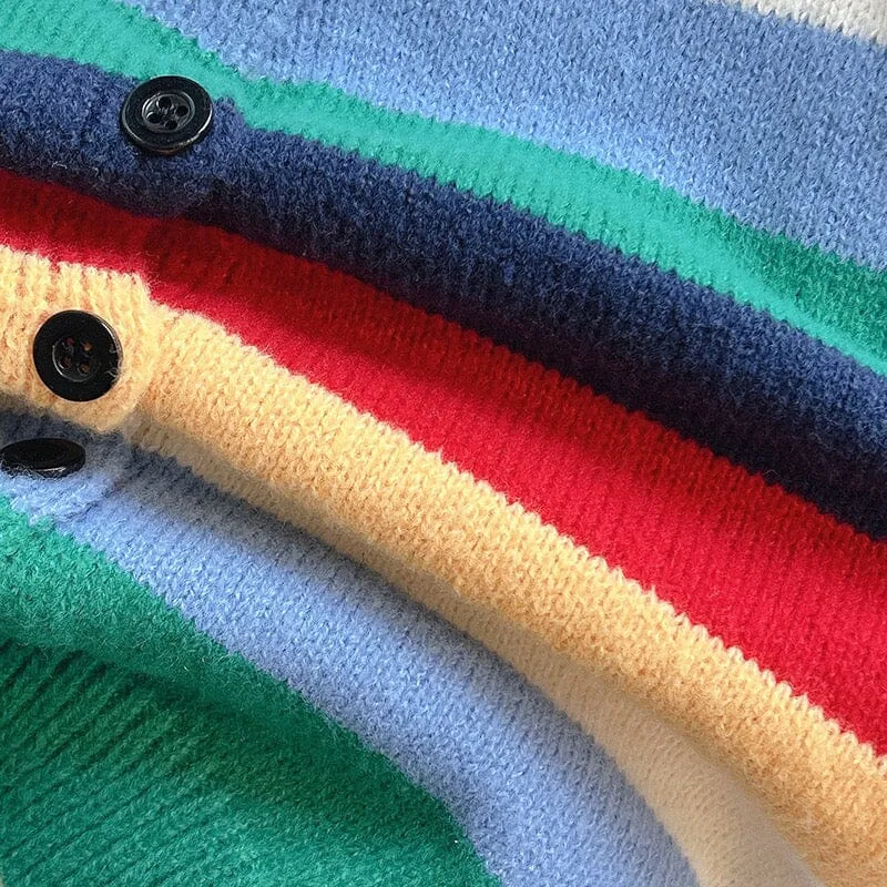 Rainbow Striped Knitted Cardigan