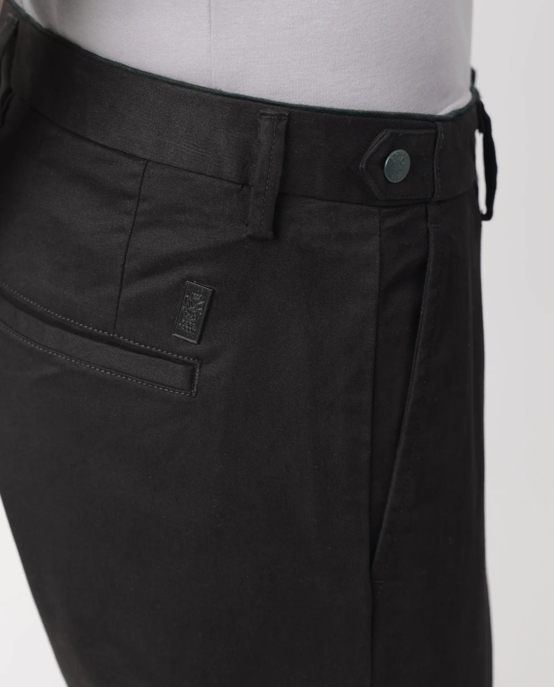 Rare Rabbit Men's Trews-22 Black Solid Mid-Rise Regular Fit Trouser