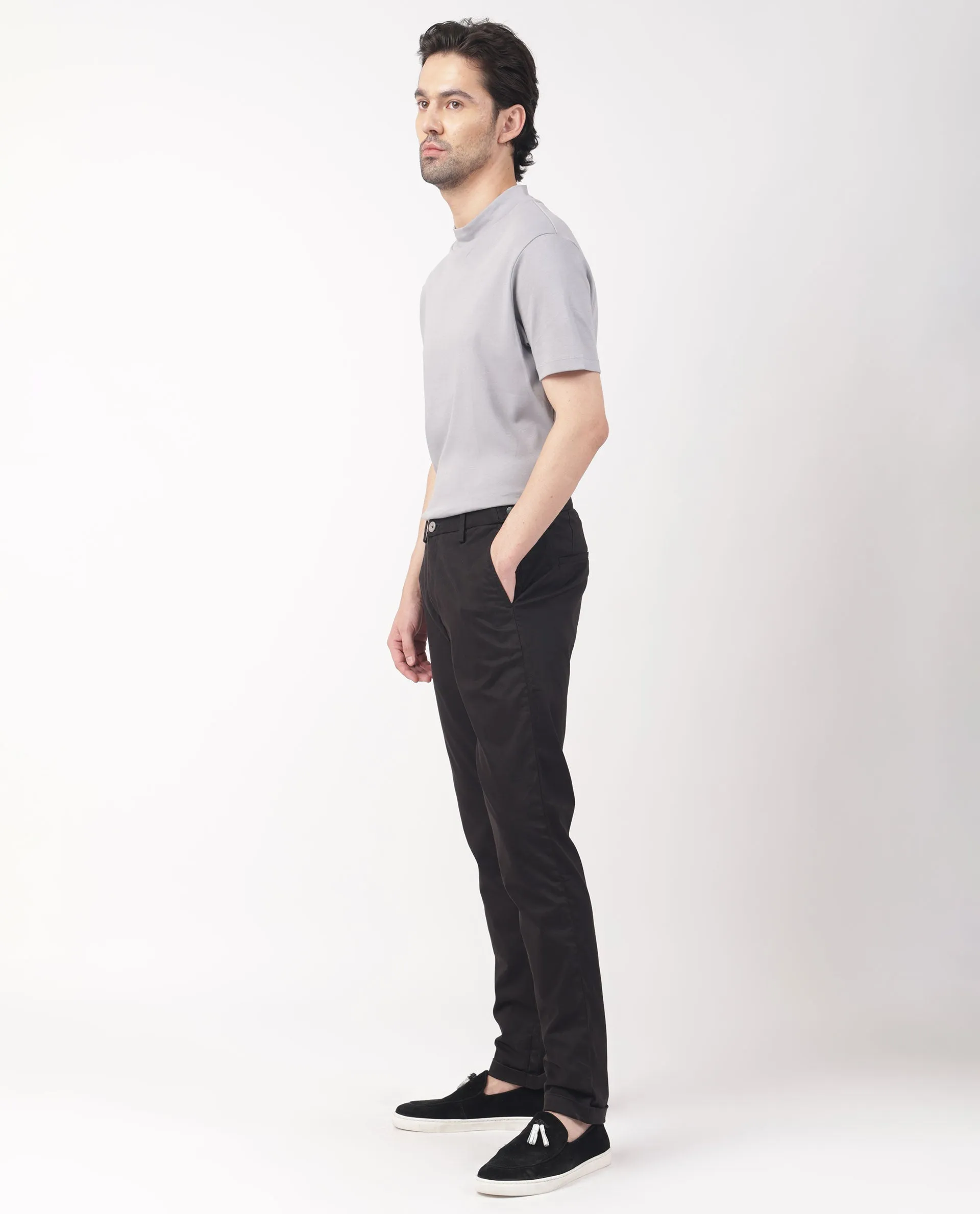Rare Rabbit Men's Trews-22 Black Solid Mid-Rise Regular Fit Trouser