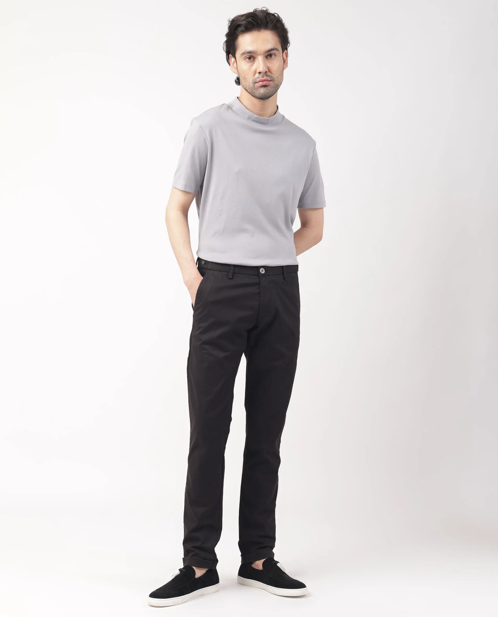 Rare Rabbit Men's Trews-22 Black Solid Mid-Rise Regular Fit Trouser