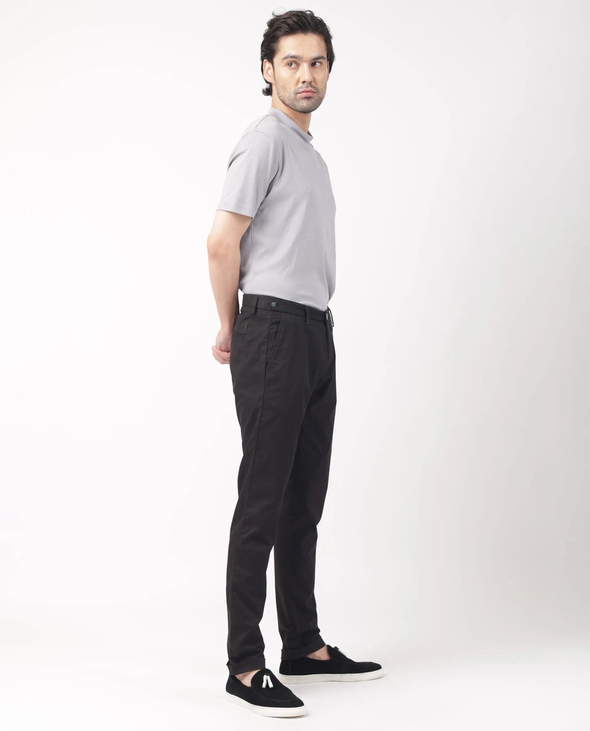 Rare Rabbit Men's Trews-22 Black Solid Mid-Rise Regular Fit Trouser