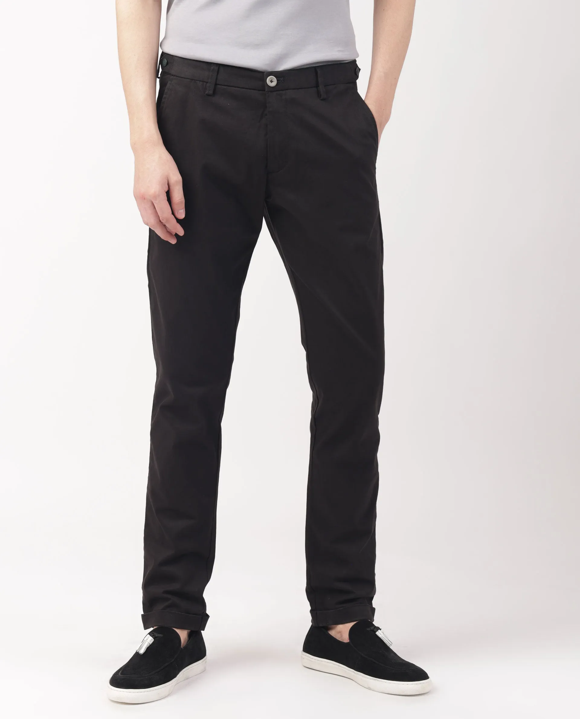 Rare Rabbit Men's Trews-22 Black Solid Mid-Rise Regular Fit Trouser