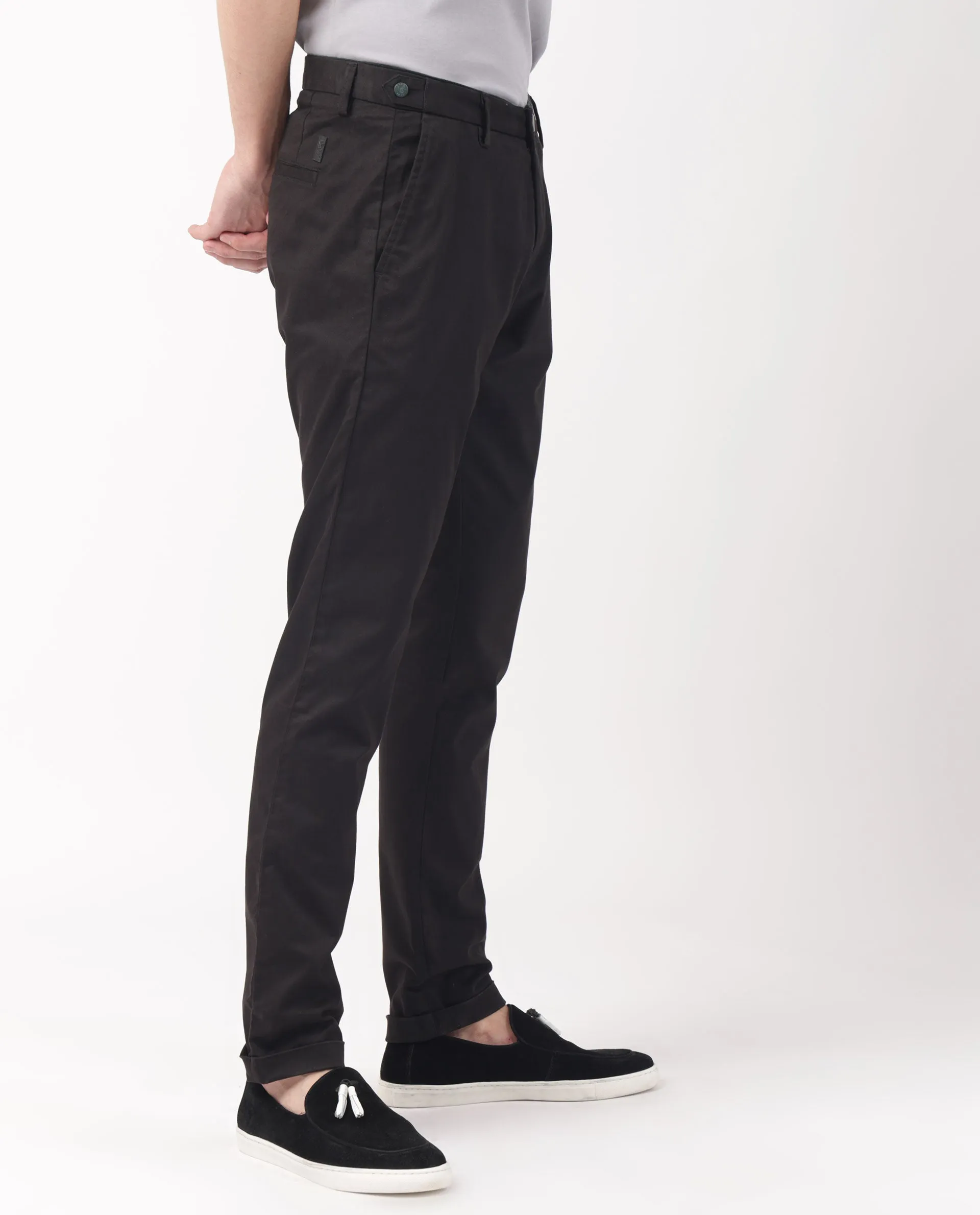 Rare Rabbit Men's Trews-22 Black Solid Mid-Rise Regular Fit Trouser