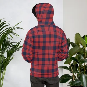 Red Plaid Print Unisex Hoodie, Plaid Print Unisex Soft Fleece Designer Hoodie- Made in USA/MX/EU