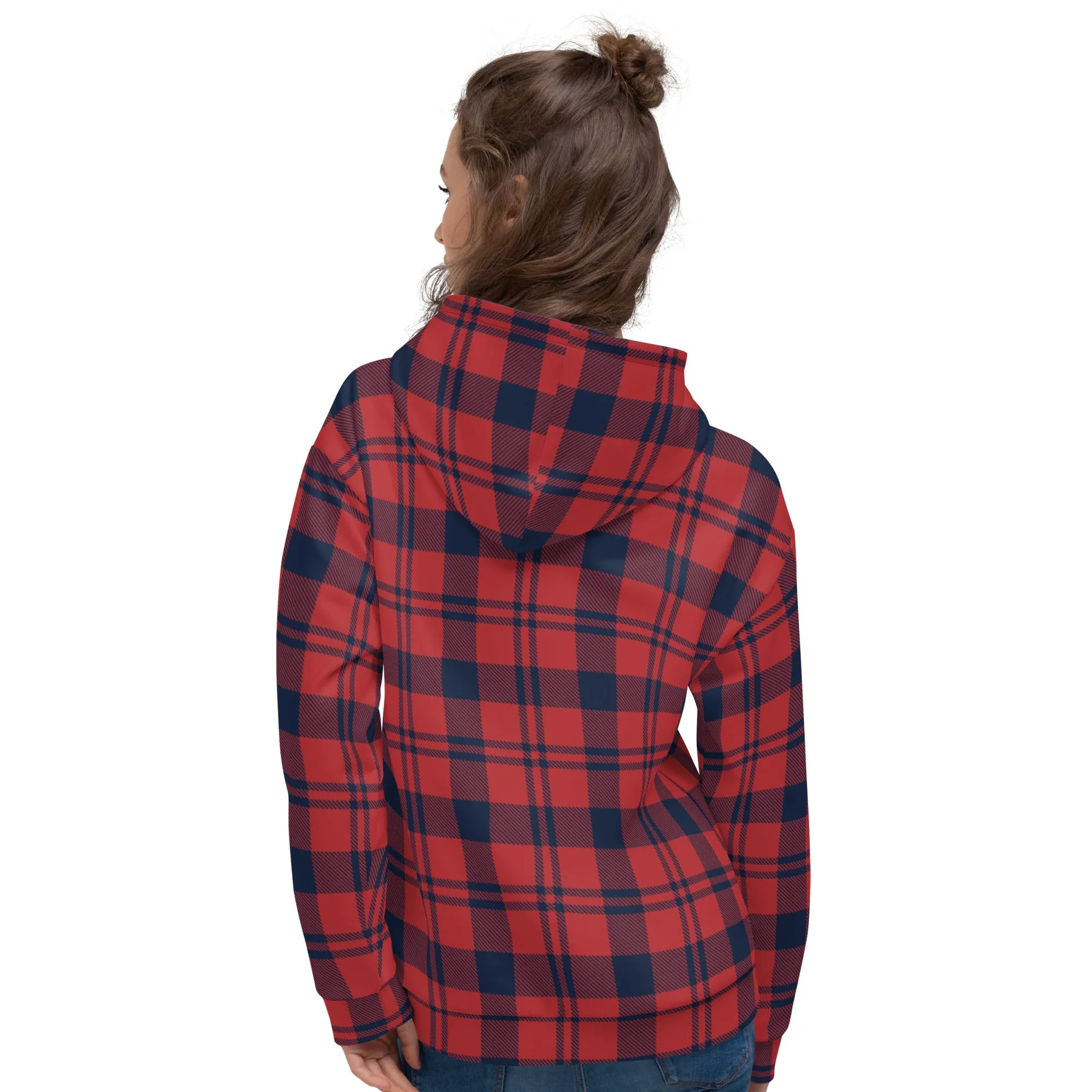 Red Plaid Print Unisex Hoodie, Plaid Print Unisex Soft Fleece Designer Hoodie- Made in USA/MX/EU