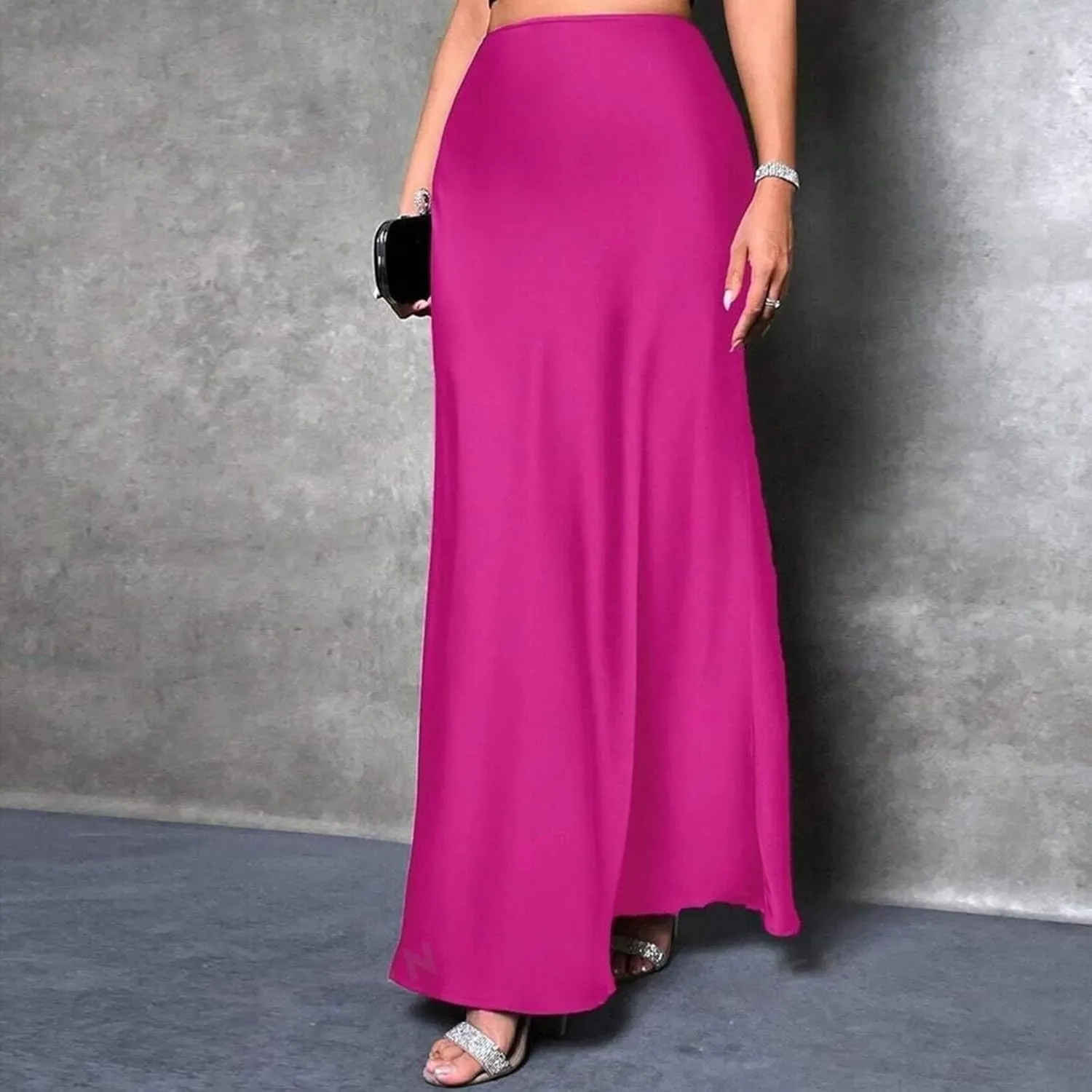 Satin Silk Skirt for Women Solid Color High Waisted Cocktail Party Wedding Skirts Summer Casual Sexy Mermaid Skirts