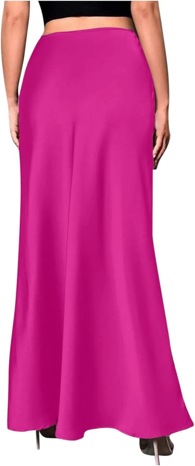 Satin Silk Skirt for Women Solid Color High Waisted Cocktail Party Wedding Skirts Summer Casual Sexy Mermaid Skirts