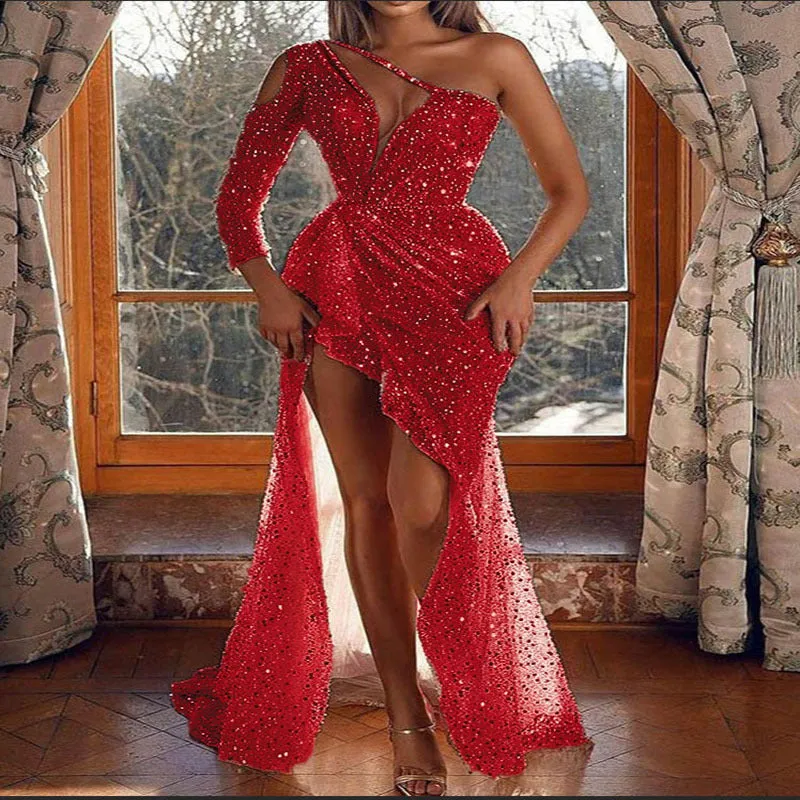 Sensual Single-Shoulder Bag Hip Banquet Dress