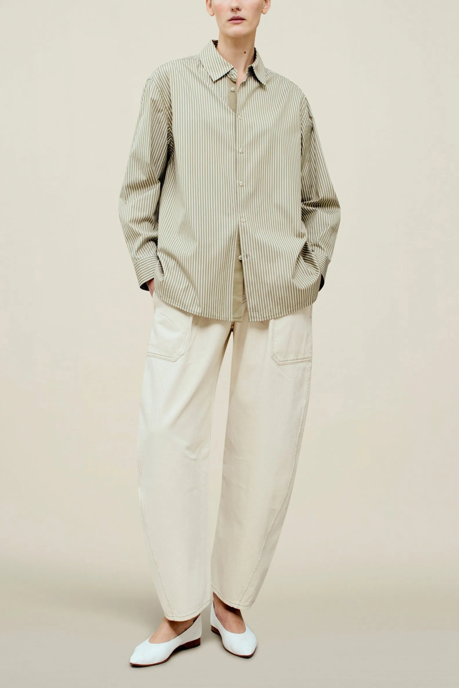 Signature Button Down, Taupe/White Stripe