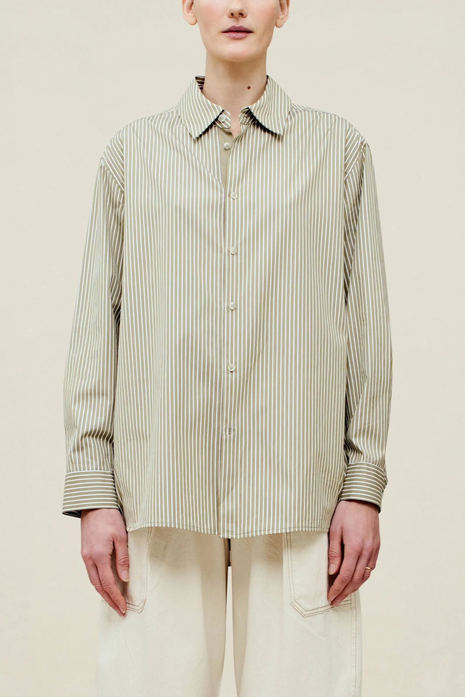 Signature Button Down, Taupe/White Stripe