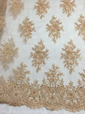 Skin/ nude marvelous design embroider and beaded on a mesh lace -Sold by the yard