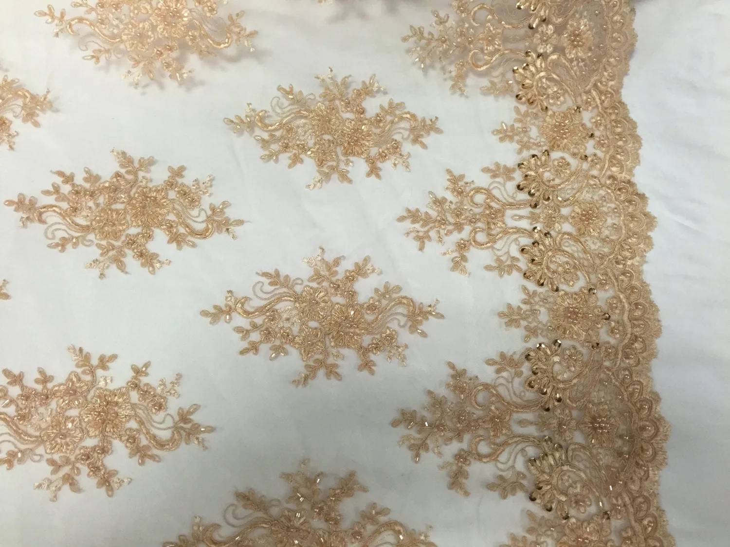 Skin/ nude marvelous design embroider and beaded on a mesh lace -Sold by the yard