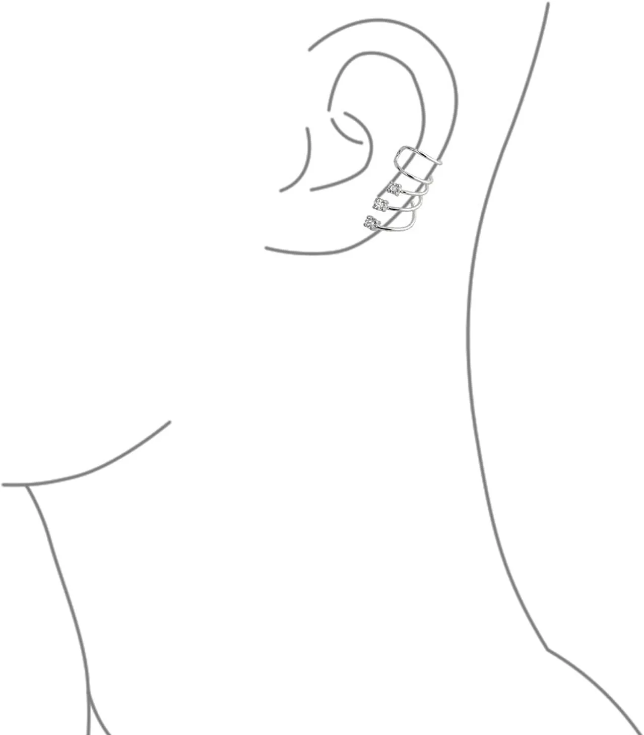 Triple Spiral CZ Curved Crawlers Wire Cubic Zirconia Cartilage Ear Cuff Pin Earring For Women Teen 14K Yellow Rose Gold Plated .925 Sterling Silver