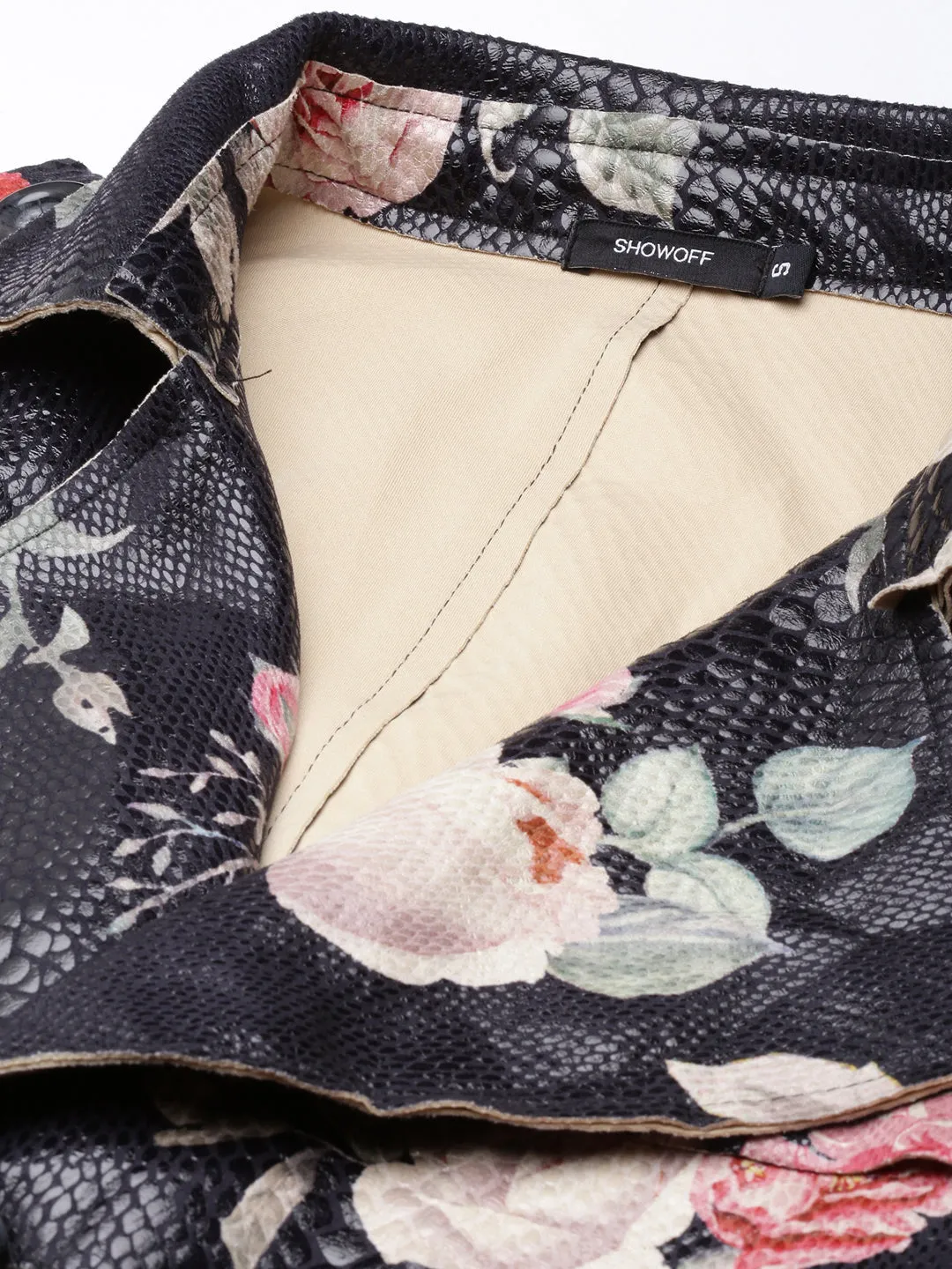Women Black Floral Longline Trench Coat