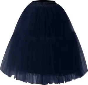 Women Mesh Splice Midi Skirts Elastic Waist Tulle Skirt A-Line Swing Knee Length Babydoll Peplum Trendy Prom Dress