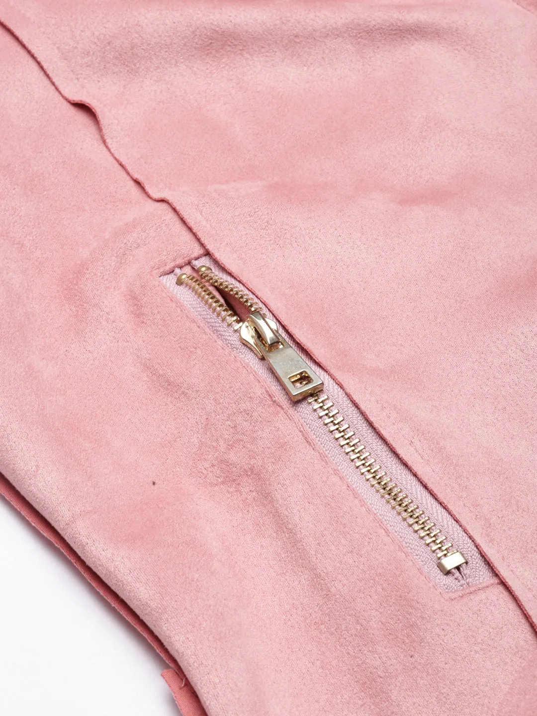 Women Pink Spread Collar Zip Detail Crop Tailored Jacket
