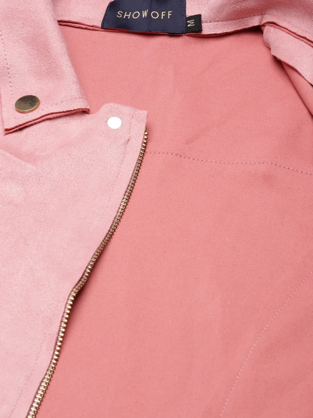 Women Pink Spread Collar Zip Detail Crop Tailored Jacket