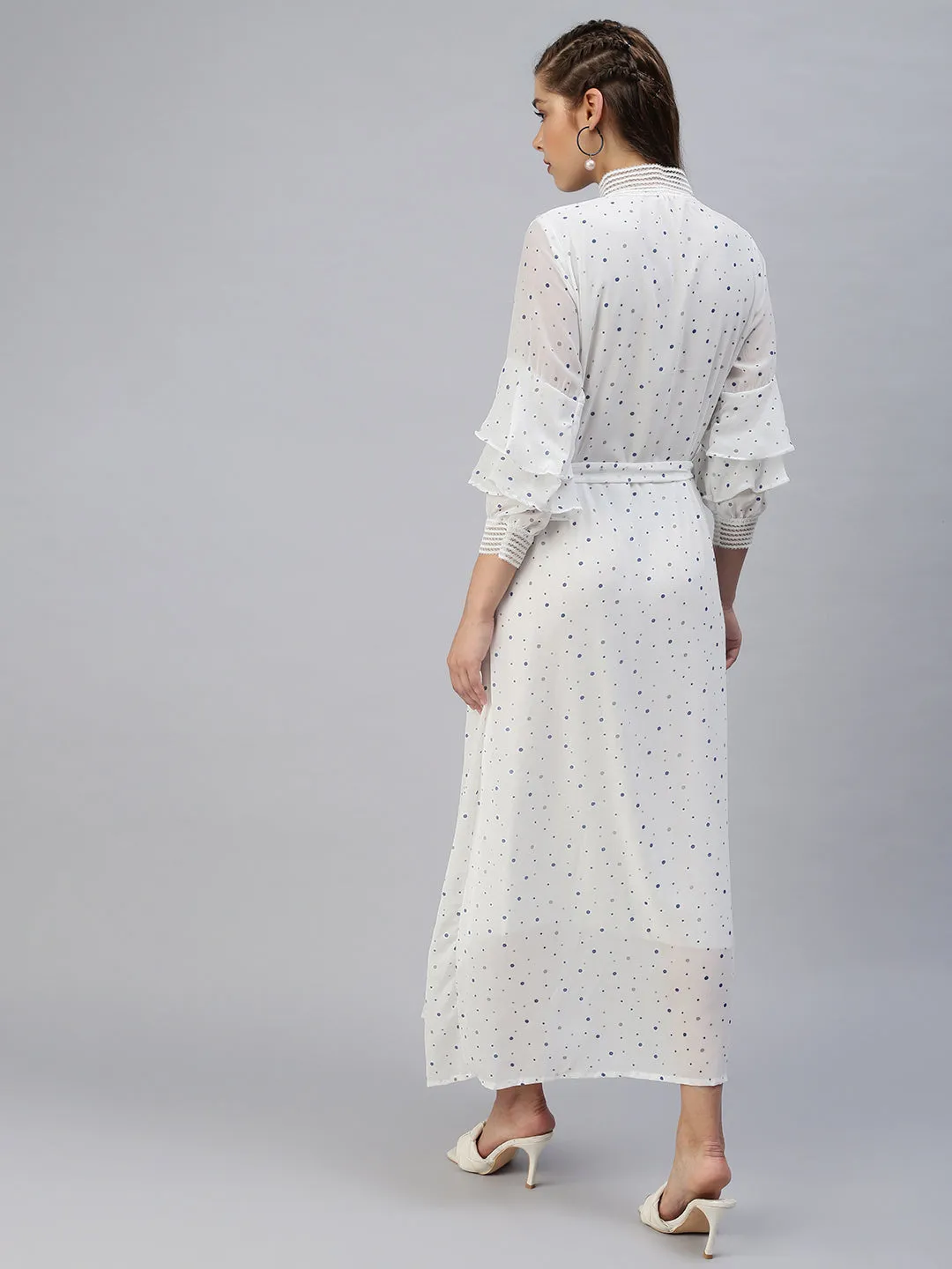 Women Printed Casual Fit and Flare White Dress