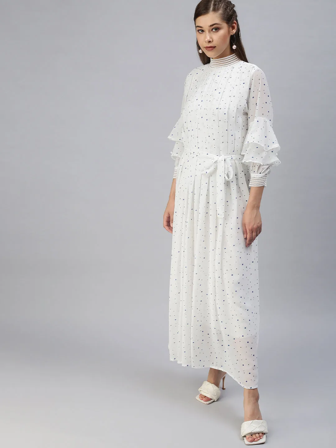 Women Printed Casual Fit and Flare White Dress