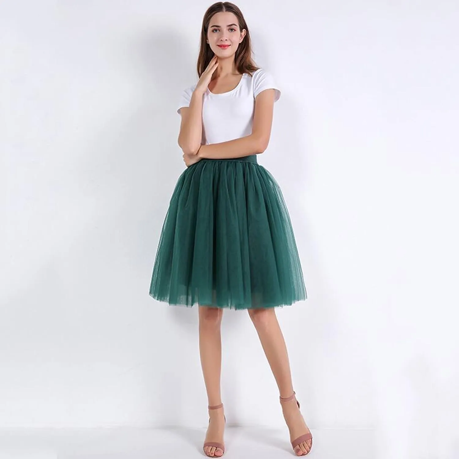 Women's A-Line High Waisted Midi Skirt Women's Classic Layered Tulle Skirt for Adult Teen Swim Skirt Bottoms for