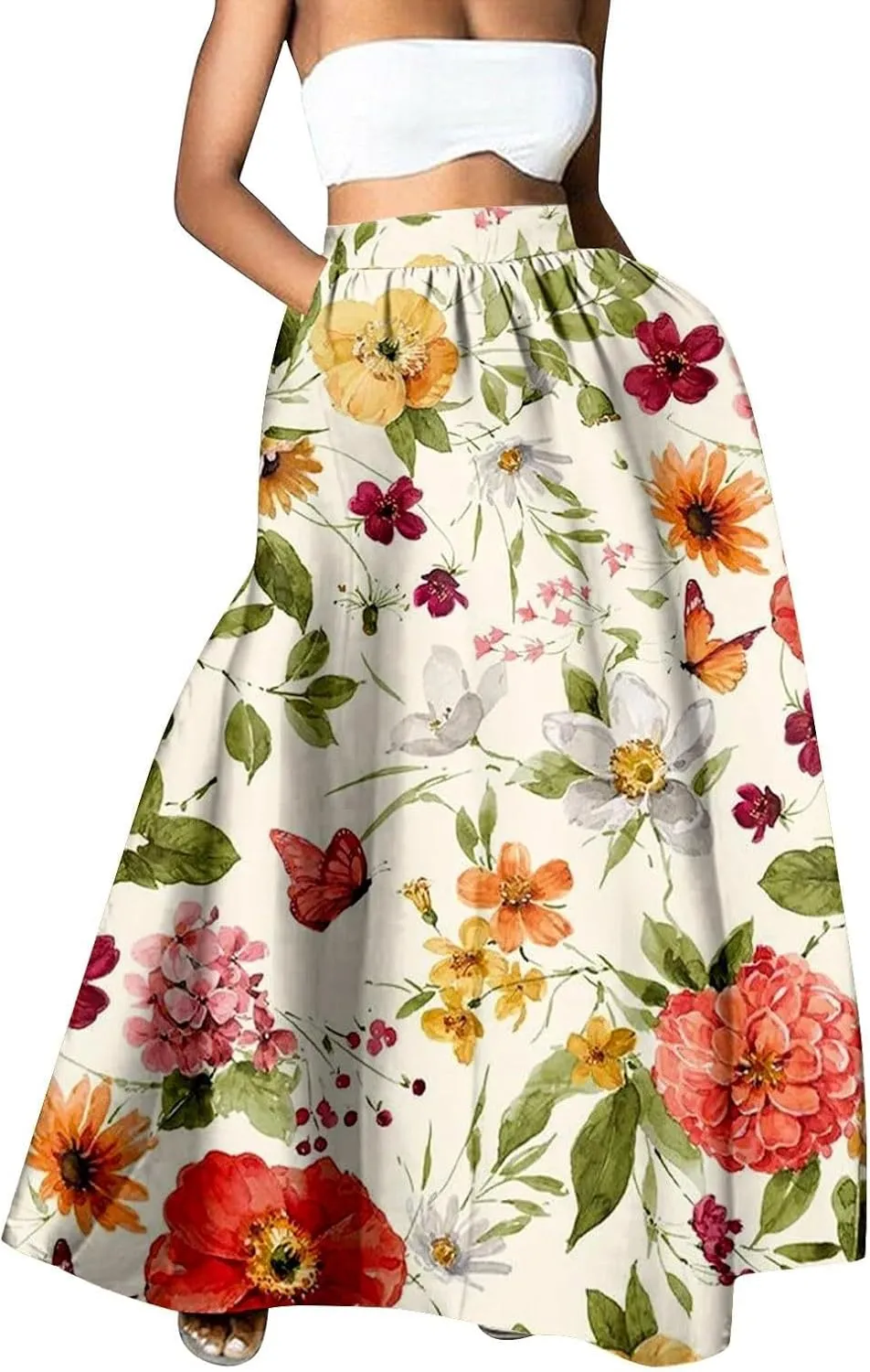 Womens Bohemian Flowy Floral Print Boho Long Maxi Skirts for Women Trendy Summer Casual Pleated Skirt Dress 2025