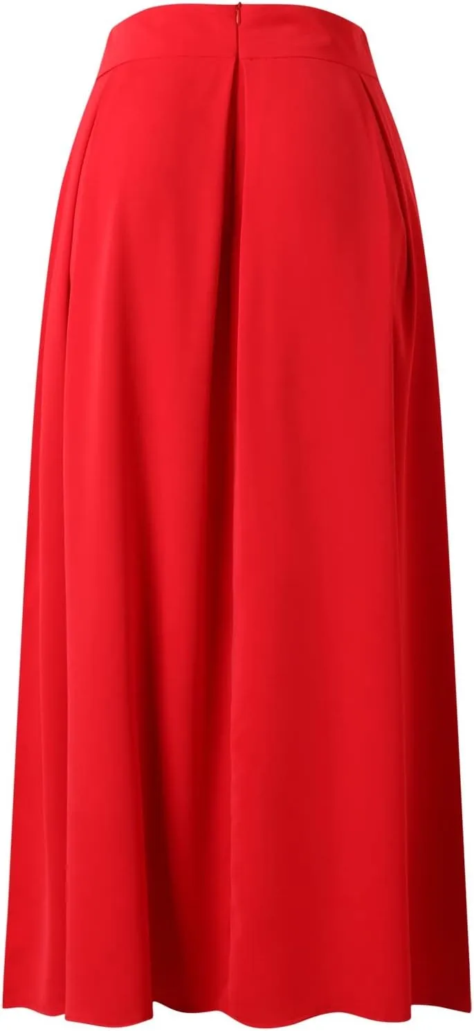 Womens Skirt for Going Out Summer Pleated High Elastic Waist Solid Color A-Line Long Maxi Skirts for Women Trendy