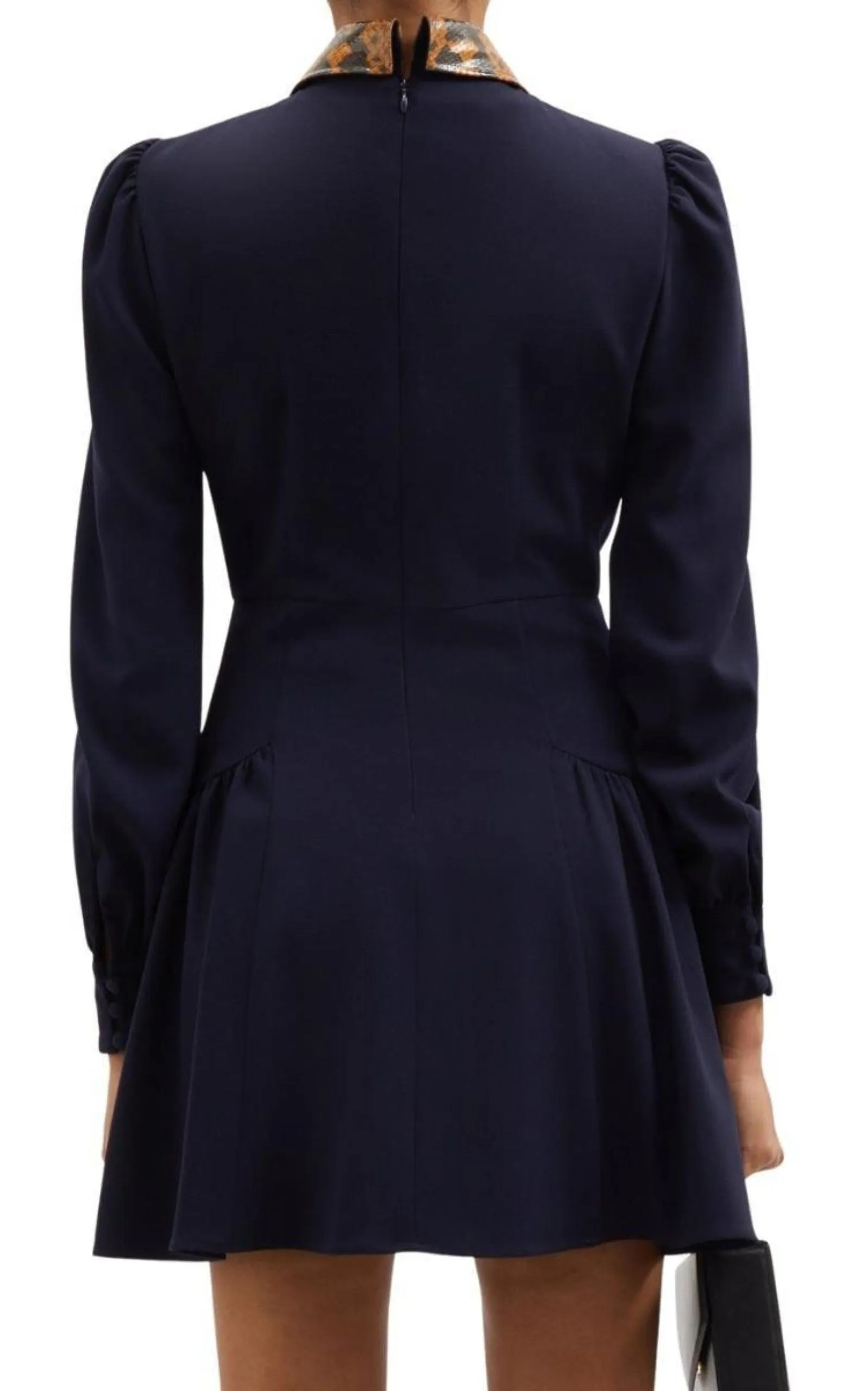Wool Crepe Mini Dress With Python Print Collar