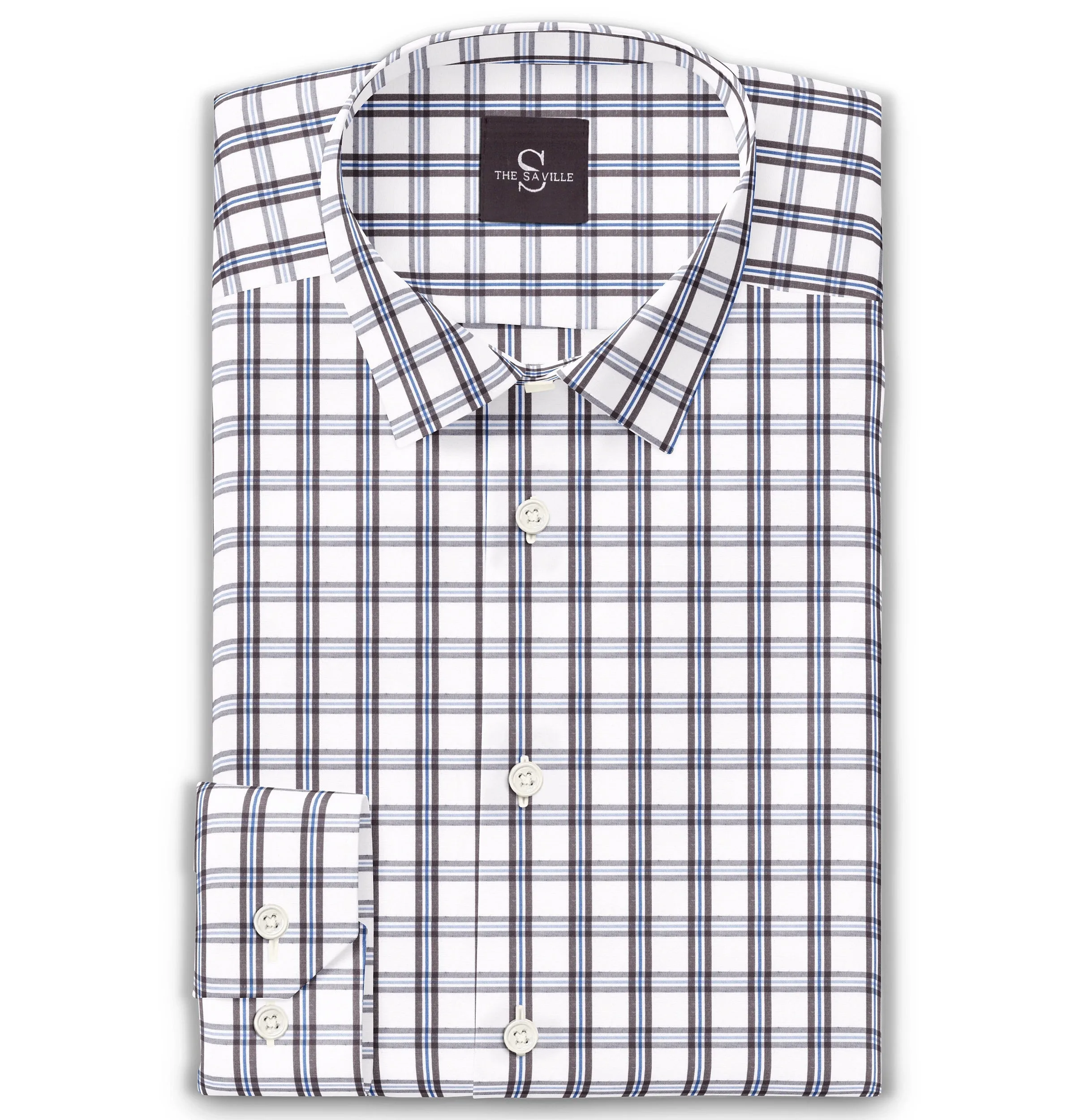 Wrinkle-free Black and Blue Checks - Long Sleeve