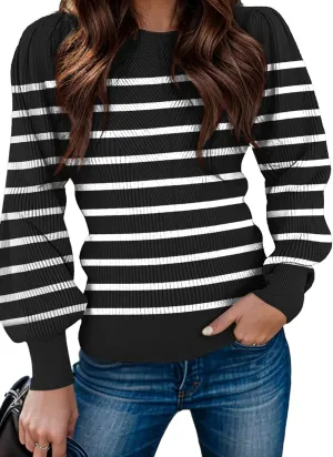 Zeagoo Womens Sweaters Fall 2024 Fashion Trendy Long Sleeve Sweaters Ribbed Knit Winter Outfits Puff Pullover Jumper Tops