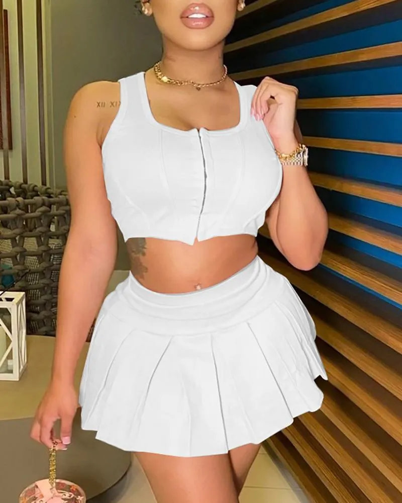 Zip Front Corset Crop Top & Skirt Sets