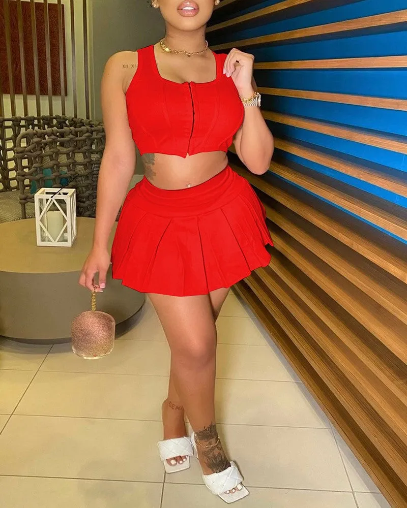 Zip Front Corset Crop Top & Skirt Sets
